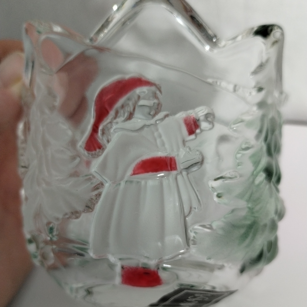 Mikasa Colored Glass Holiday Landscape Votive w/ original box‎